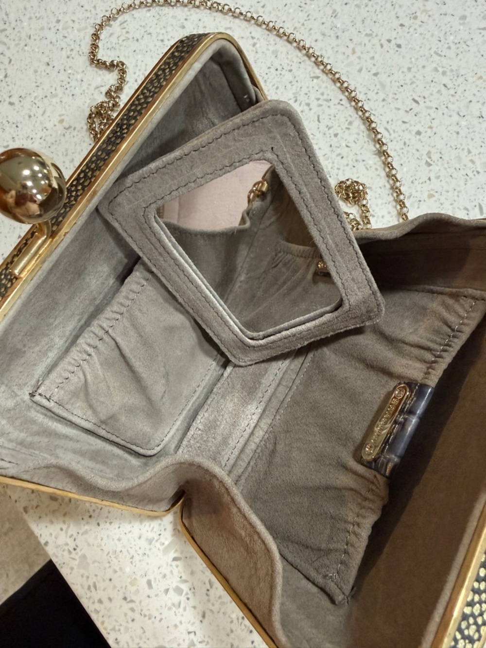 Brahmin Blue Croc-Print Box Clutch with Gold Hardware - Picture 5 of 7